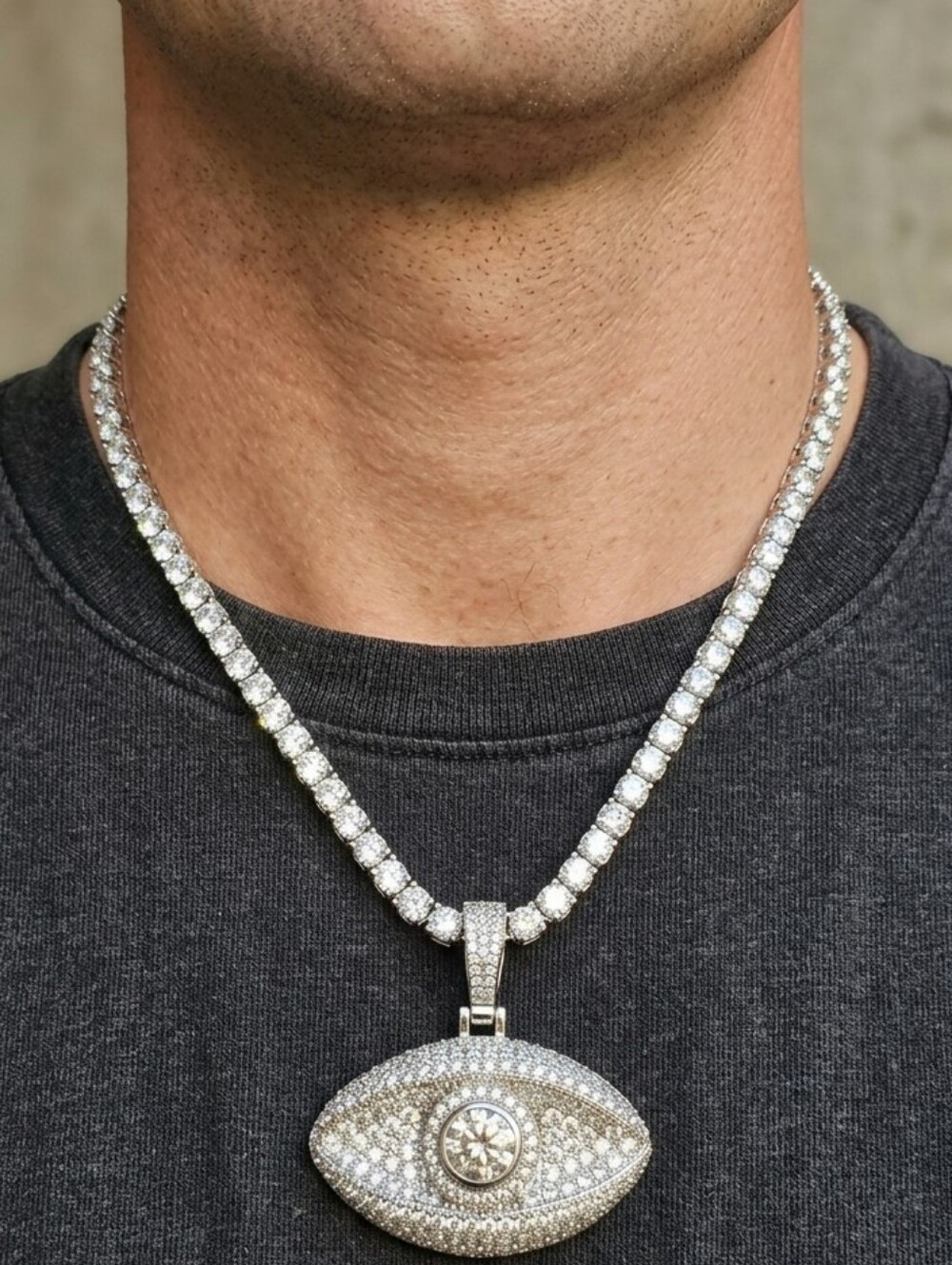 3D Eye VVS Moissanite Pendant With Chain